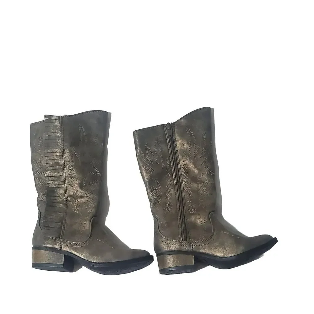 Stevies Silver Fringed Kids Boots Size 13 Side Zip Round Toe Comfort Brand New